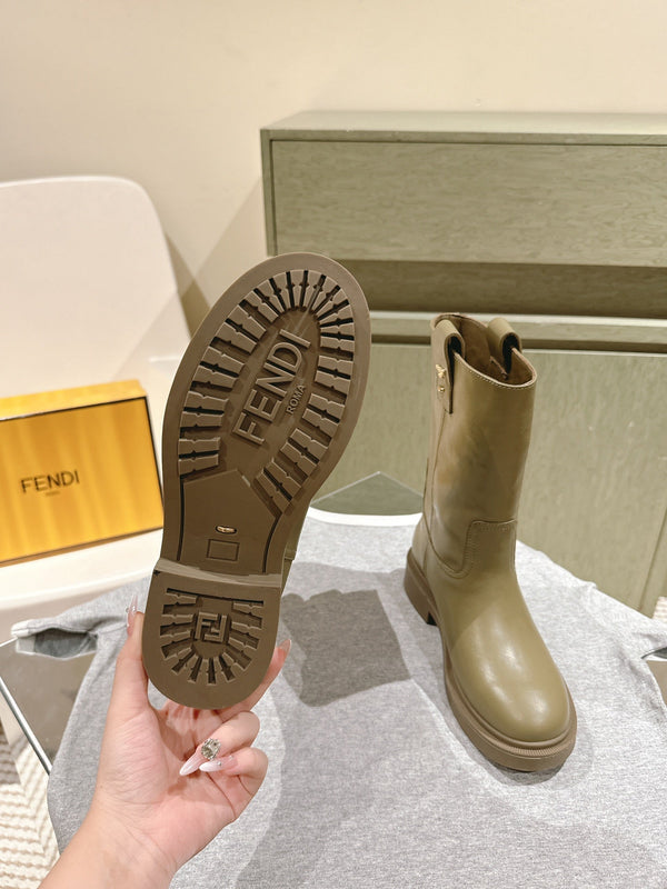 Fendi Ankle Boots Military Green Cowhide 463740