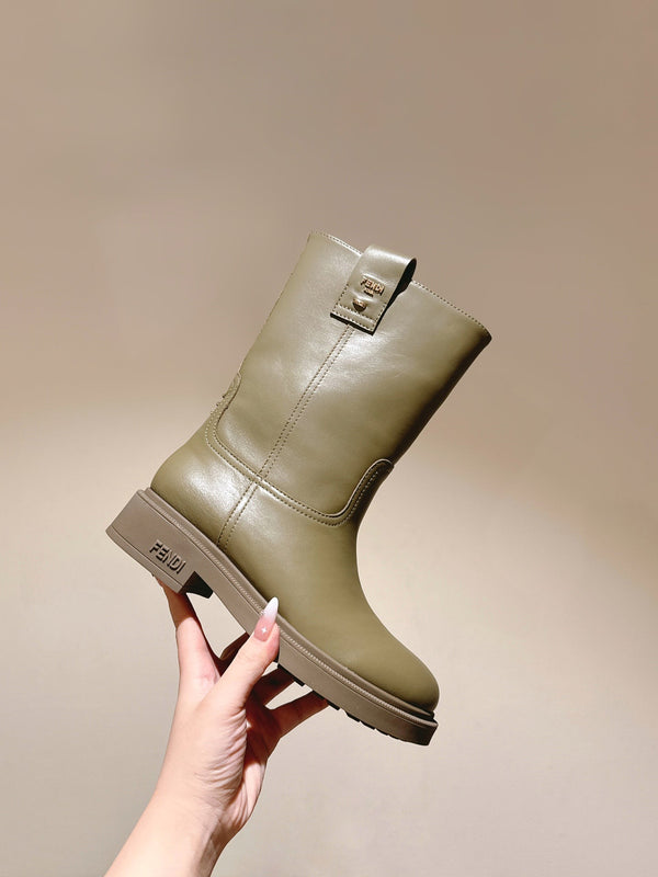 Fendi Ankle Boots Military Green Cowhide 463740