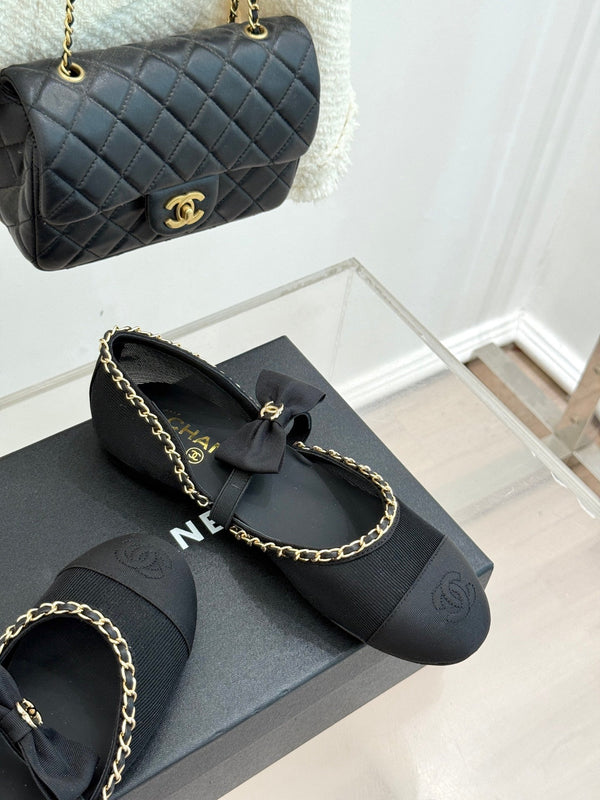 CC 25P Hollow Chain Bow Mary Janes Black Mesh 473301