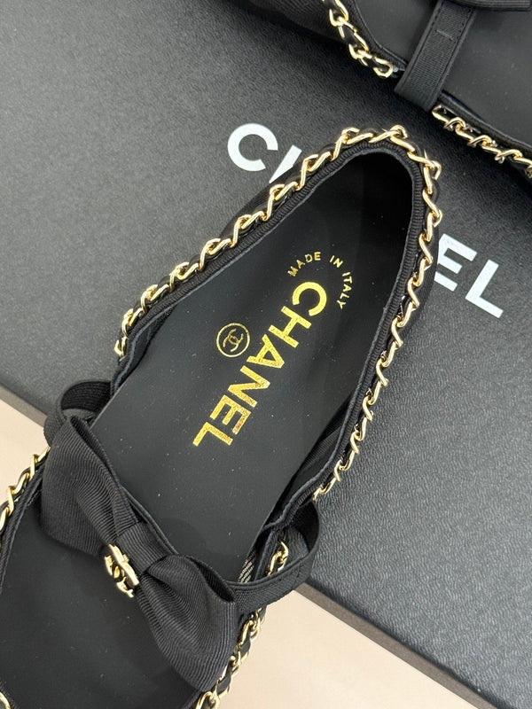 CC 25P Hollow Chain Bow Mary Janes Black Mesh 473301