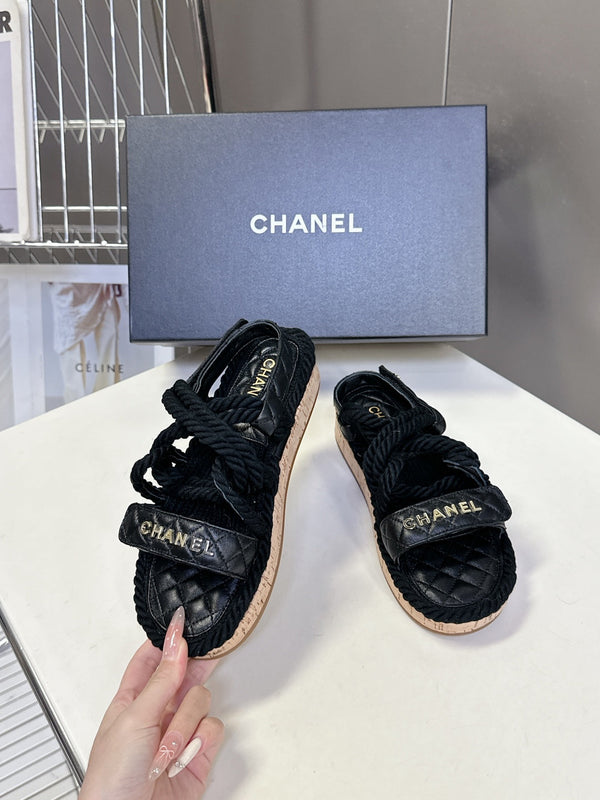 CC 25 Dad Sandals Black Rope and Sheepskin 473371