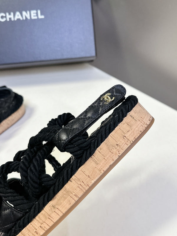 CC 25 Dad Sandals Black Rope and Sheepskin 473371