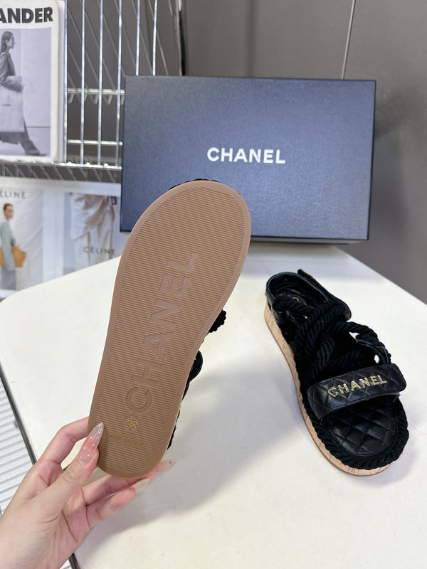 CC 25 Dad Sandals Black Rope and Sheepskin 473371