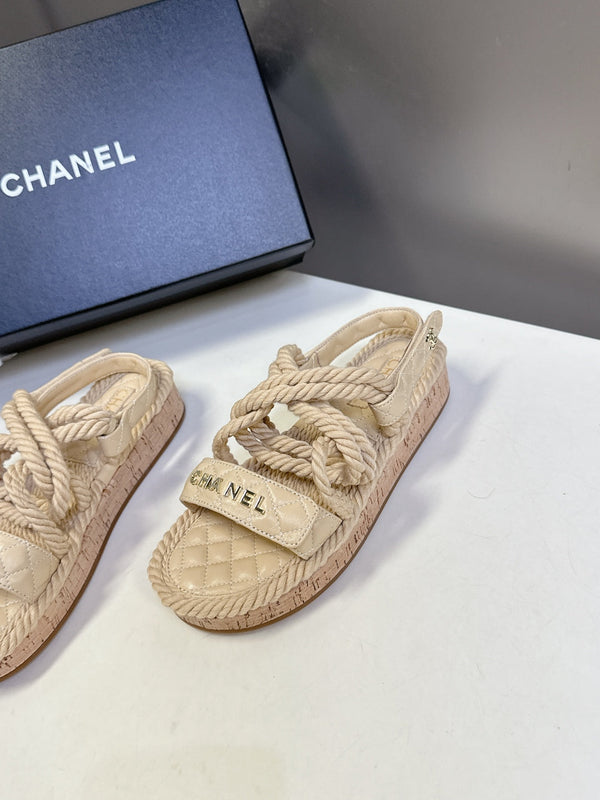 CC 25 Dad Sandals Beige Rope and Sheepskin 473370