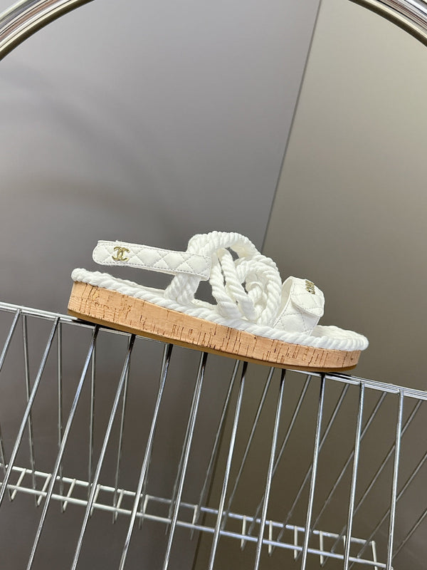 CC 25 Dad Sandals White Rope and Sheepskin 473367