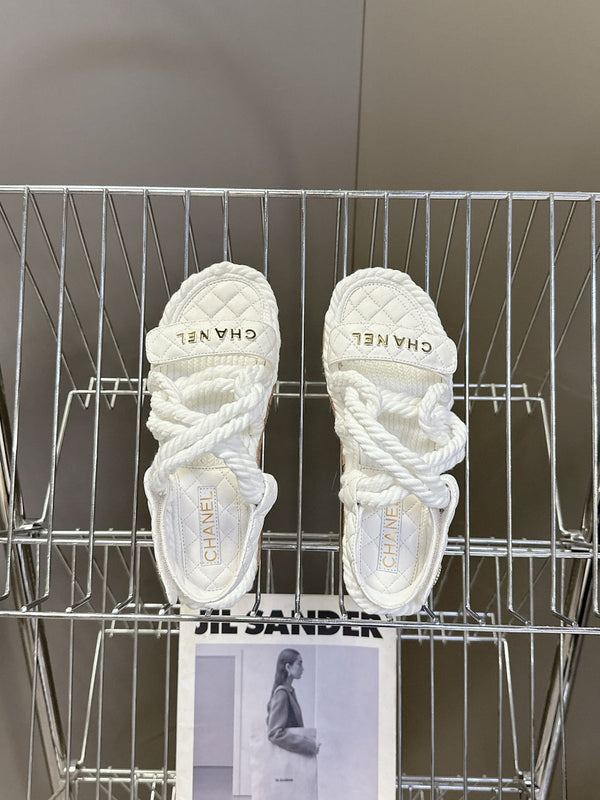 CC 25 Dad Sandals White Rope and Sheepskin 473367