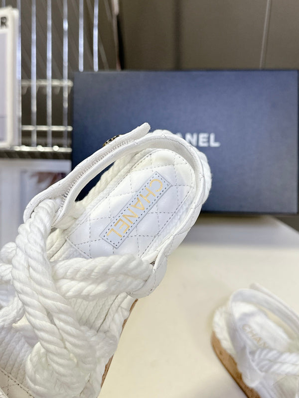 CC 25 Dad Sandals White Rope and Sheepskin 473367