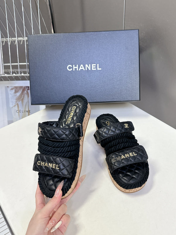 CC 25 Sandals Black Rope and Sheepskin 473366