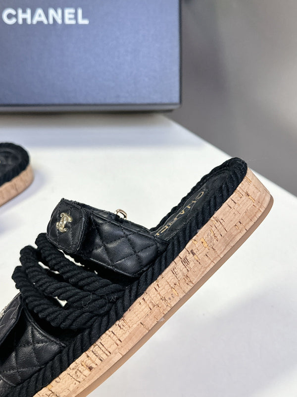CC 25 Sandals Black Rope and Sheepskin 473366
