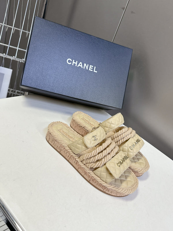 CC 25 Sandals Beige Rope and Sheepskin 473365