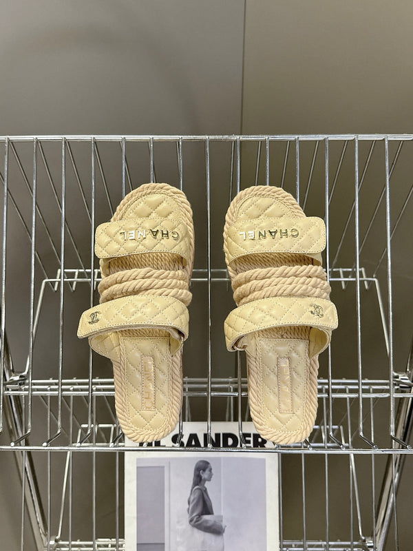 CC 25 Sandals Beige Rope and Sheepskin 473365