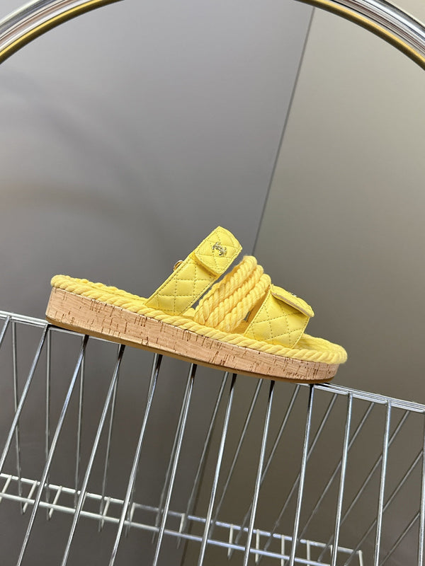 CC 25 Sandals Yellow Rope and Sheepskin 473364