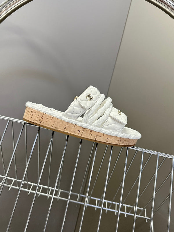 CC 25 Sandals White Rope and Sheepskin 473362