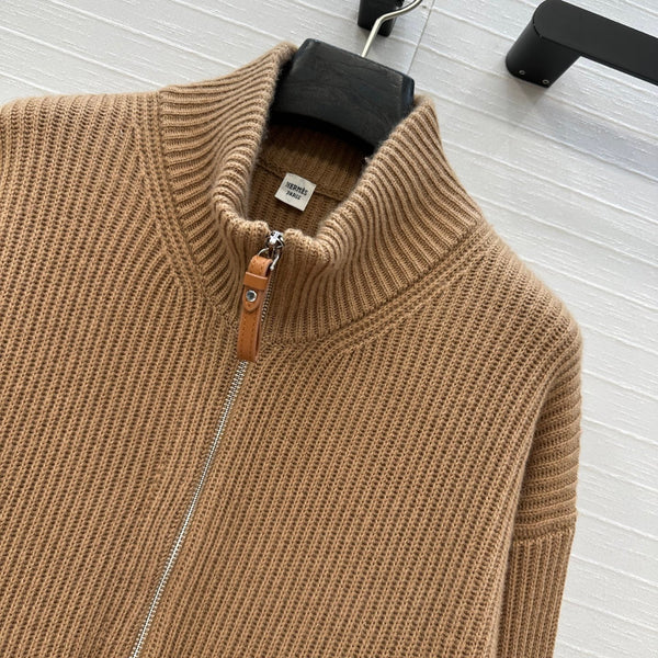 HM 25S Zipped Jacket H Leather Pockets in Brown Cashmere 305010