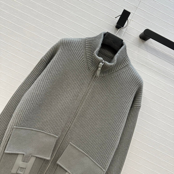 HM 25S Zipped Jacket H Leather Pockets in Gray Cashmere 305009