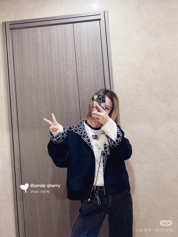 HM 25 Classic Pig Nose Monogram Hooded Coat Dark Blue Cashmere 305171