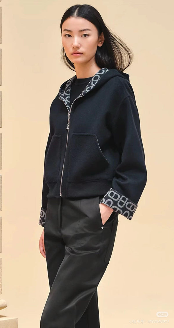 HM 25 Classic Pig Nose Monogram Hooded Coat Dark Blue Cashmere 305171