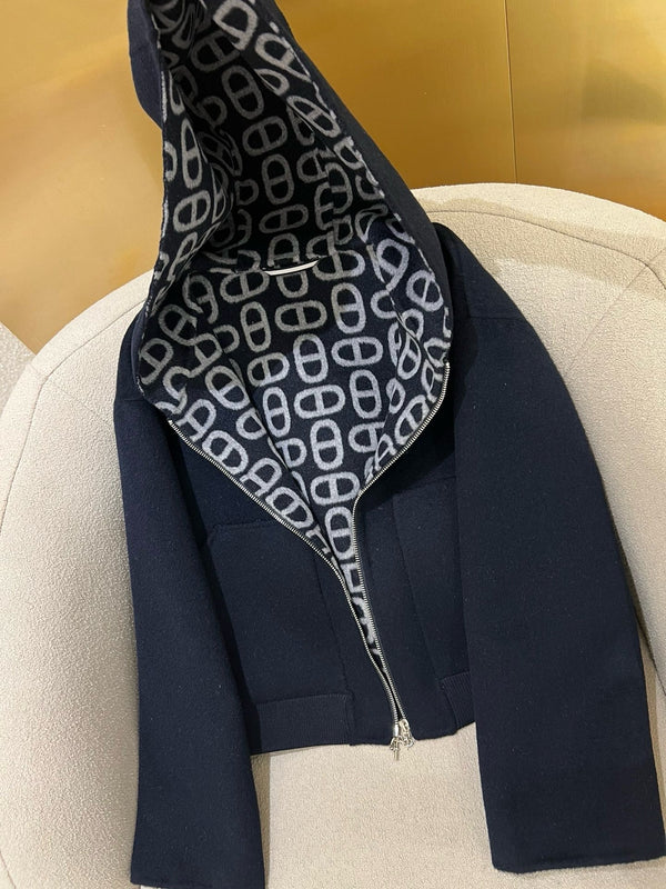 HM 25 Classic Pig Nose Monogram Hooded Coat Dark Blue Cashmere 305171