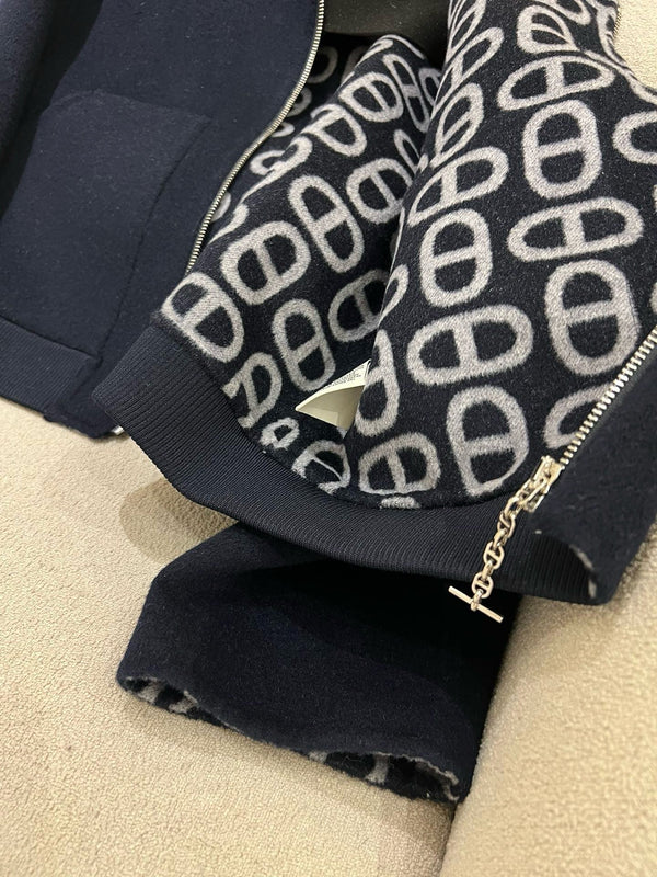 HM 25 Classic Pig Nose Monogram Hooded Coat Dark Blue Cashmere 305171