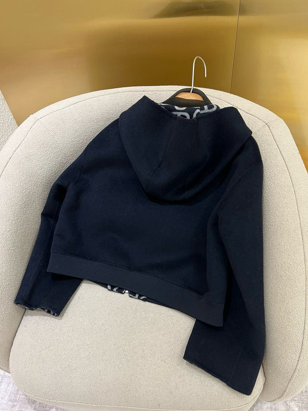 HM 25 Classic Pig Nose Monogram Hooded Coat Dark Blue Cashmere 305171