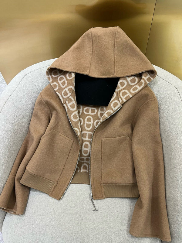 HM 25 Classic Pig Nose Monogram Hooded Coat Brown Cashmere 305170