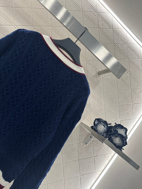 CC 25 V-Neck Cable Knit Cardigan Blue Cashmere 304981