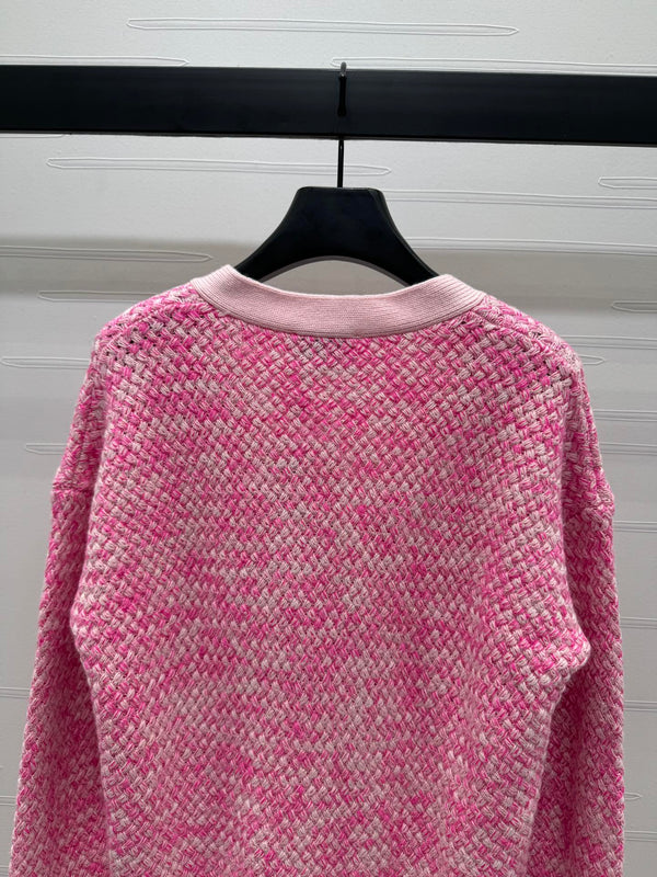 CC 25 Contrast Color V-Neck Cardigan 5 Brooch Pink Wool 305405