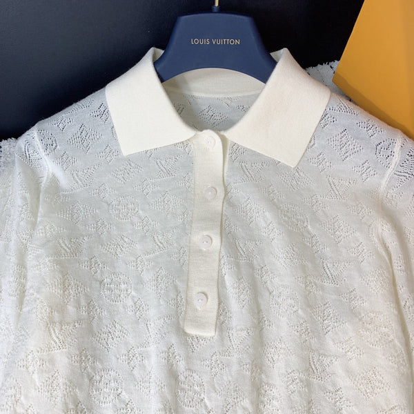 LV 25 Top in jacquard con ritaglio in lana di pecora bianca 305585