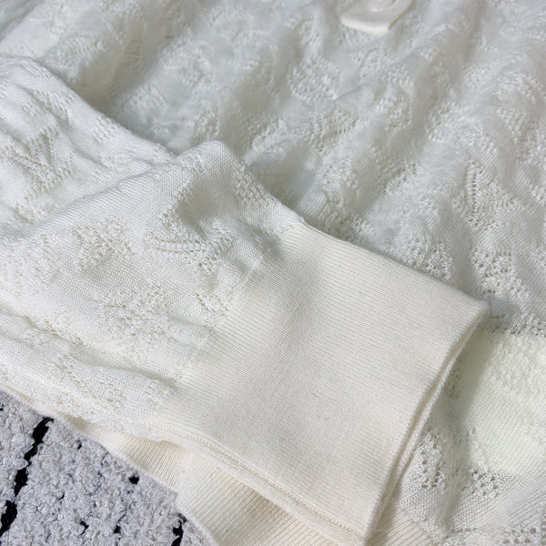 LV 25 Top in jacquard con ritaglio in lana di pecora bianca 305585