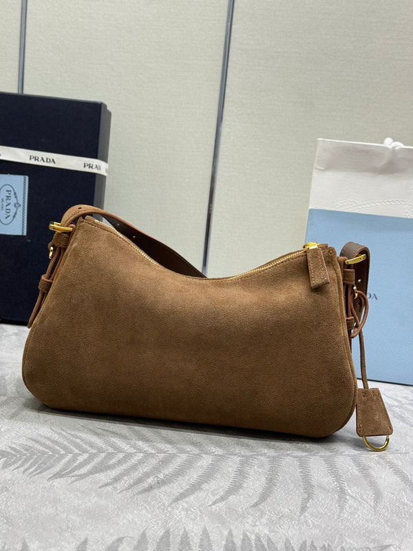 Pra 1BC229 Aimee Underarm Hobo Bag 31cm Brown Suede 267539