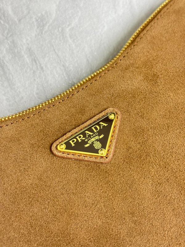 Pra 1BC229 Aimee Underarm Hobo Bag 31cm Brown Suede 267539