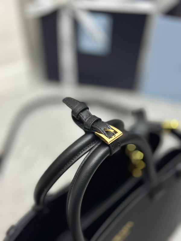 Pra 1BA418 Small Shopping Double Bag 28cm Black Cowhide 267523