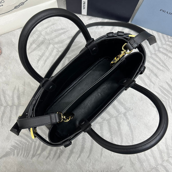 Pra 1BA418 Small Shopping Double Bag 28cm Black Cowhide 267523