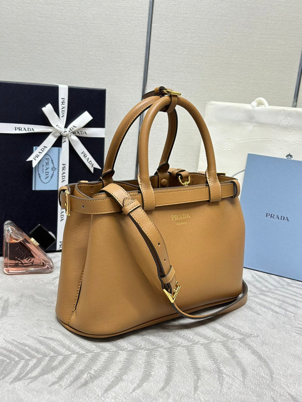 Pra 1BA418 Small Shopping Double Bag 28cm Brown Cowhide 267514