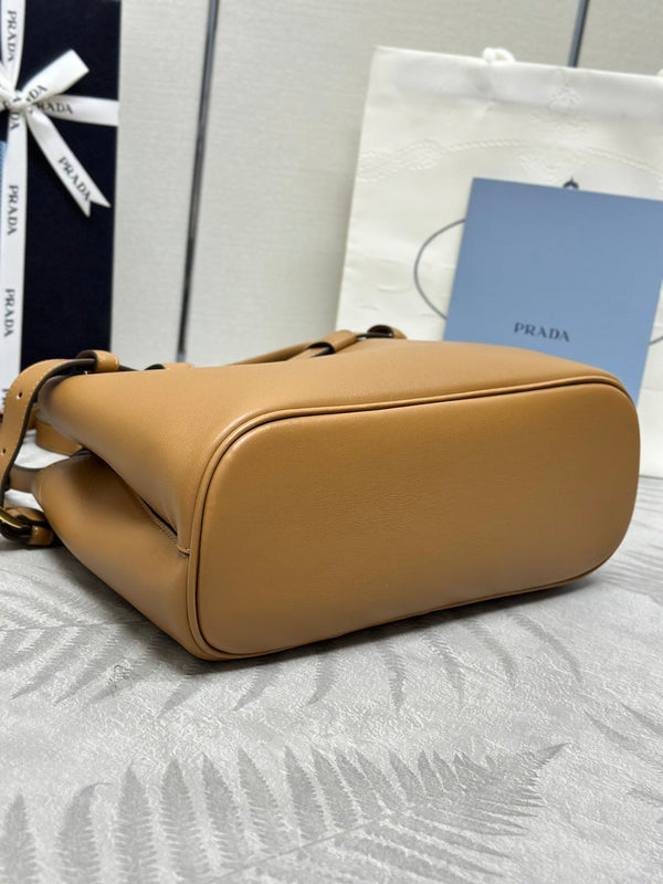 Pra 1BA418 Small Shopping Double Bag 28cm Brown Cowhide 267514