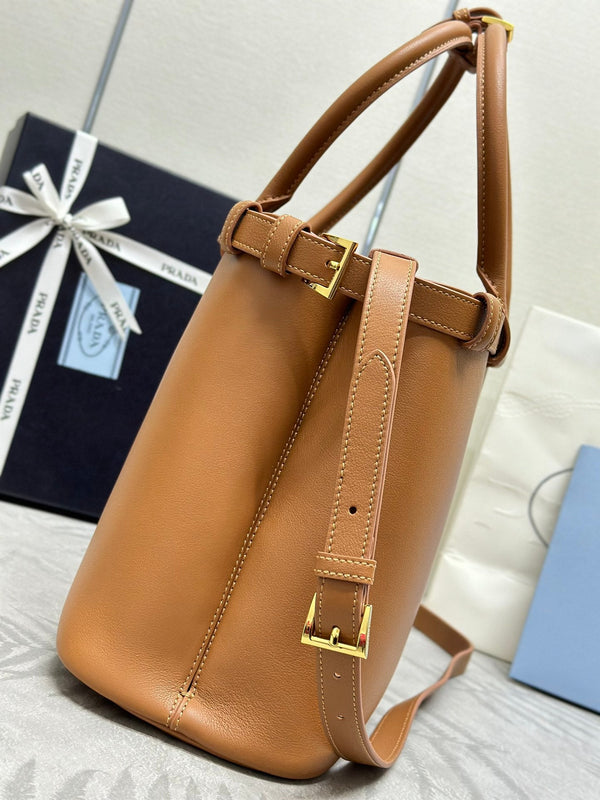 Pra 1BA417 Large Handbag 35cm Brown Calfskin 267494