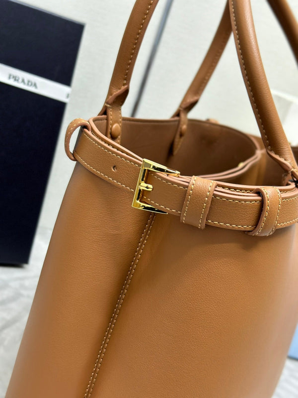 Pra 1BA417 Large Handbag 35cm Brown Calfskin 267494