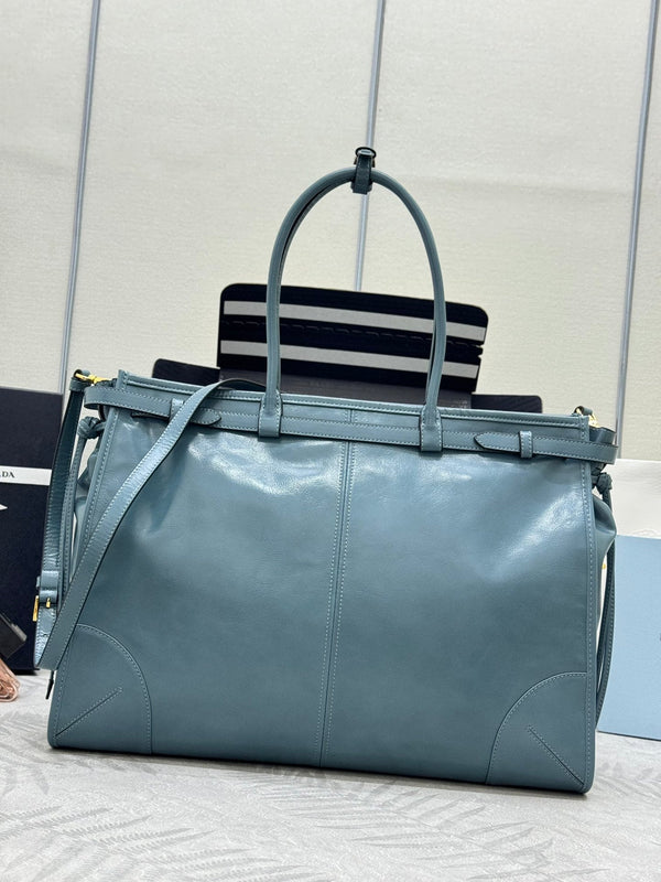 Pra Lux Soft Waxed Leather 1BA439 Extra Large 42cm Handbag Slate Blue 267473