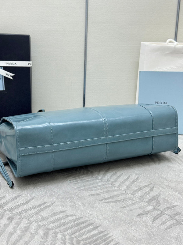 Pra Lux Soft Waxed Leather 1BA439 Extra Large 42cm Handbag Slate Blue 267473