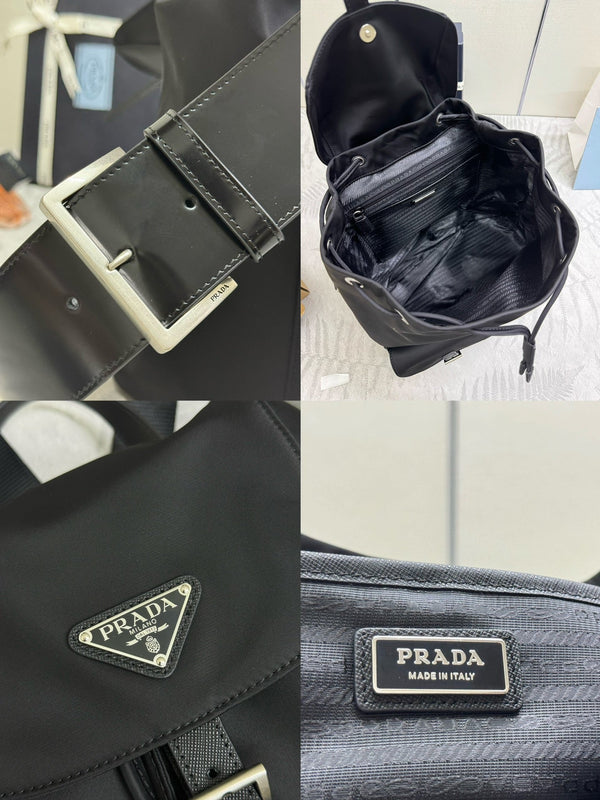 Pra Backpack Glossy Leather Strap Black Re-Nylon 267403