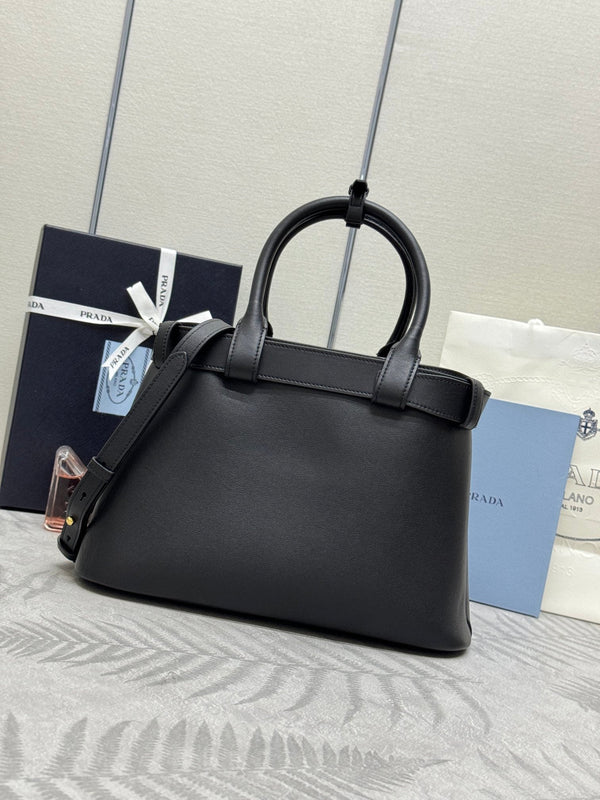 Pra Double Shopping Bag 32cm Black Cowhide 267277