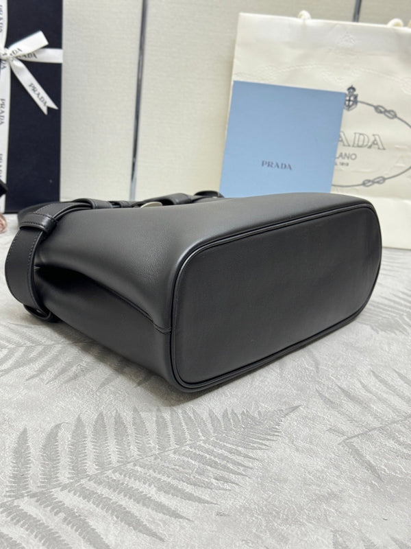 Pra Double Shopping Bag 32cm Black Cowhide 267277