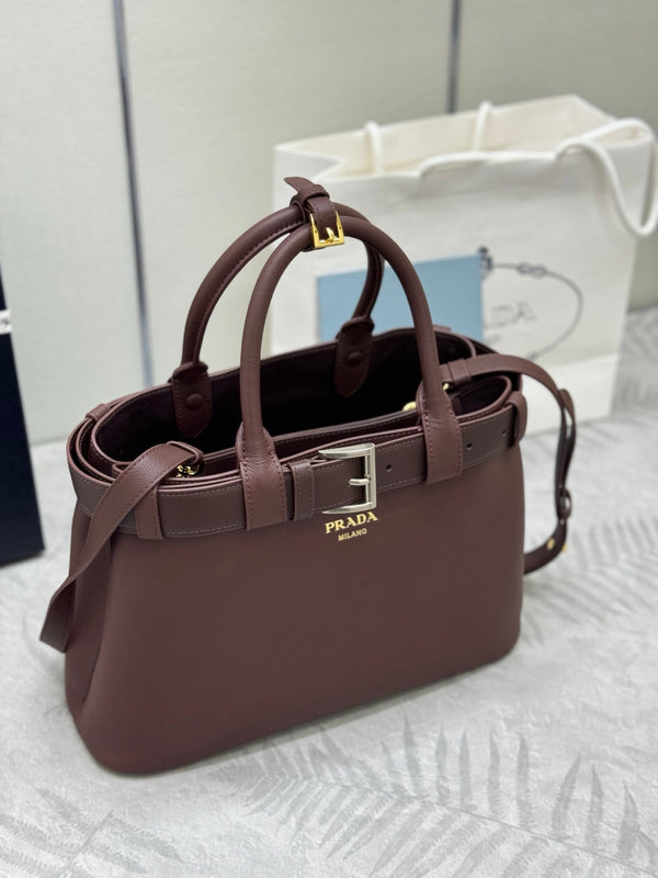 Pra Double Shopping Bag 32cm Brown Date Cowhide 267276