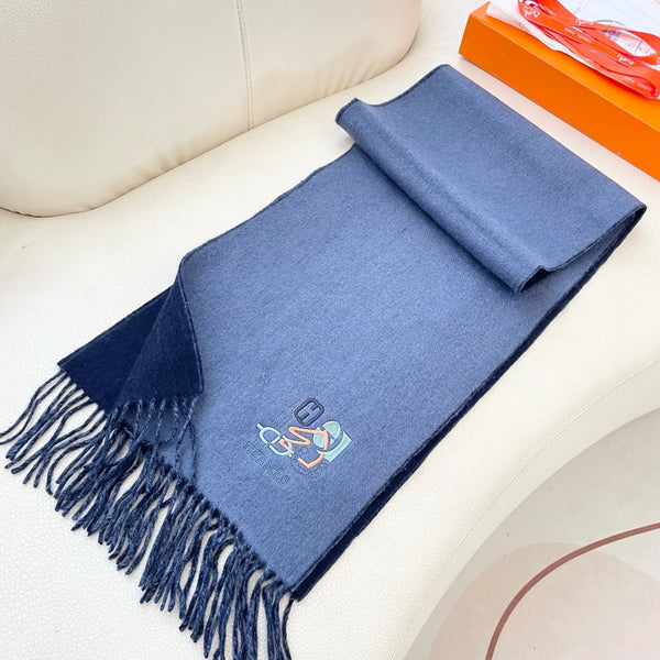 HM 25 Double- Sided Small H Puzzle Scarf 180cm Cashmere Marble Blue Navy Blue 825643
