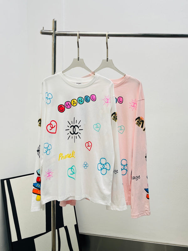 CC 25 Graffiti Print Long-Sleeve Loose Fit Cotton