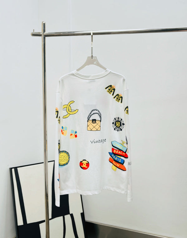 CC 25 Graffiti Print Long-Sleeve Loose Fit Cotton