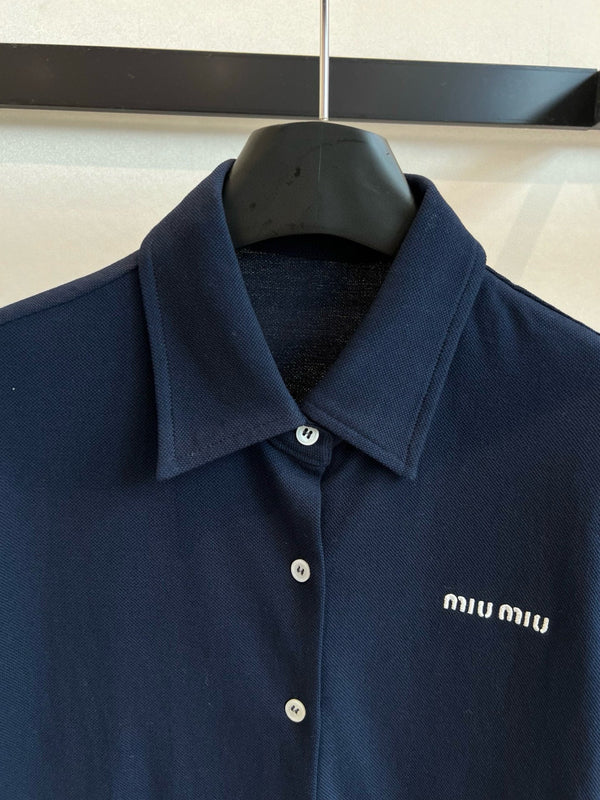 Miumiu Short-Sleeve Shirt Navy Blue Cotton