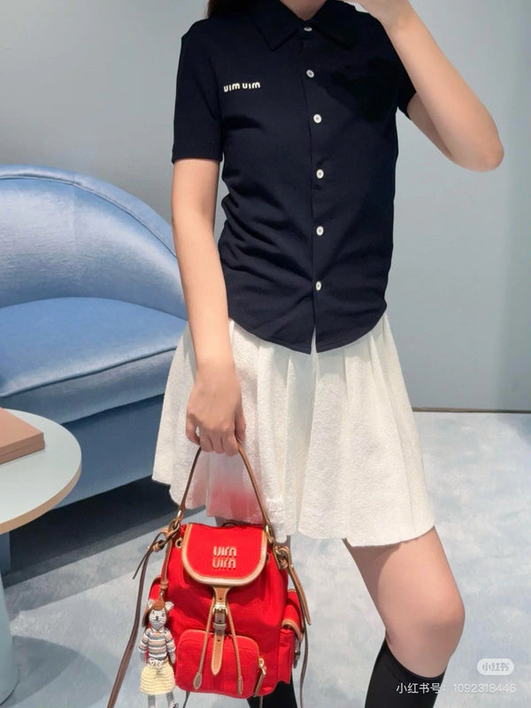 Miumiu Short-Sleeve Shirt Navy Blue Cotton