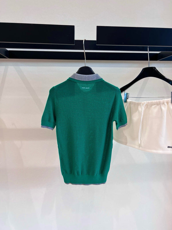 Miumiu Short-Sleeve Polo Shirt Green Cotton