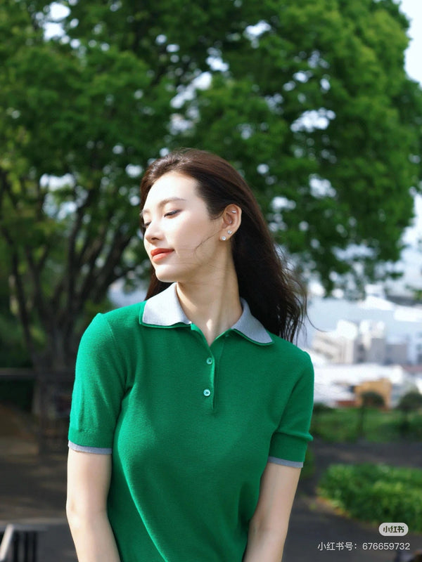 Miumiu Short-Sleeve Polo Shirt Green Cotton